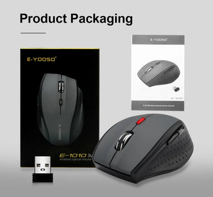 E-YOOSO E-1010 USB 2.4G bezdrôtová herná a kancelárska myš, 2400 DPI, optická ergonomická myš na hranie pre notebook a PC