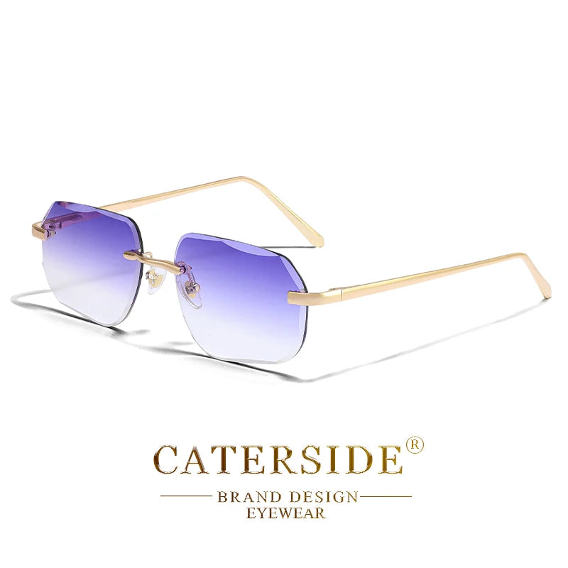 CATERSIDE Fashion Frameless Men's Sunglasses with Design Sense Lenses Metal Temple Sunglasses Women's Party Travel Sunglasses
