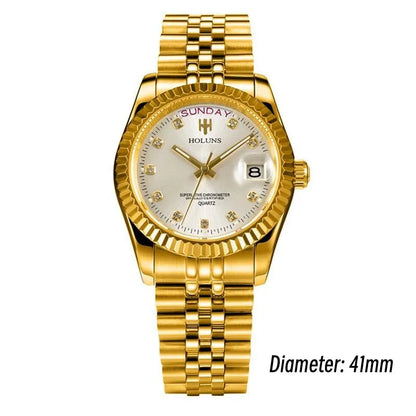 Holuns Luxury Classic 36/41mm Gold Men Watches Japan MIYOTA Quartz Movt Stainless Steel Classic Business Wristwatch Waterproof