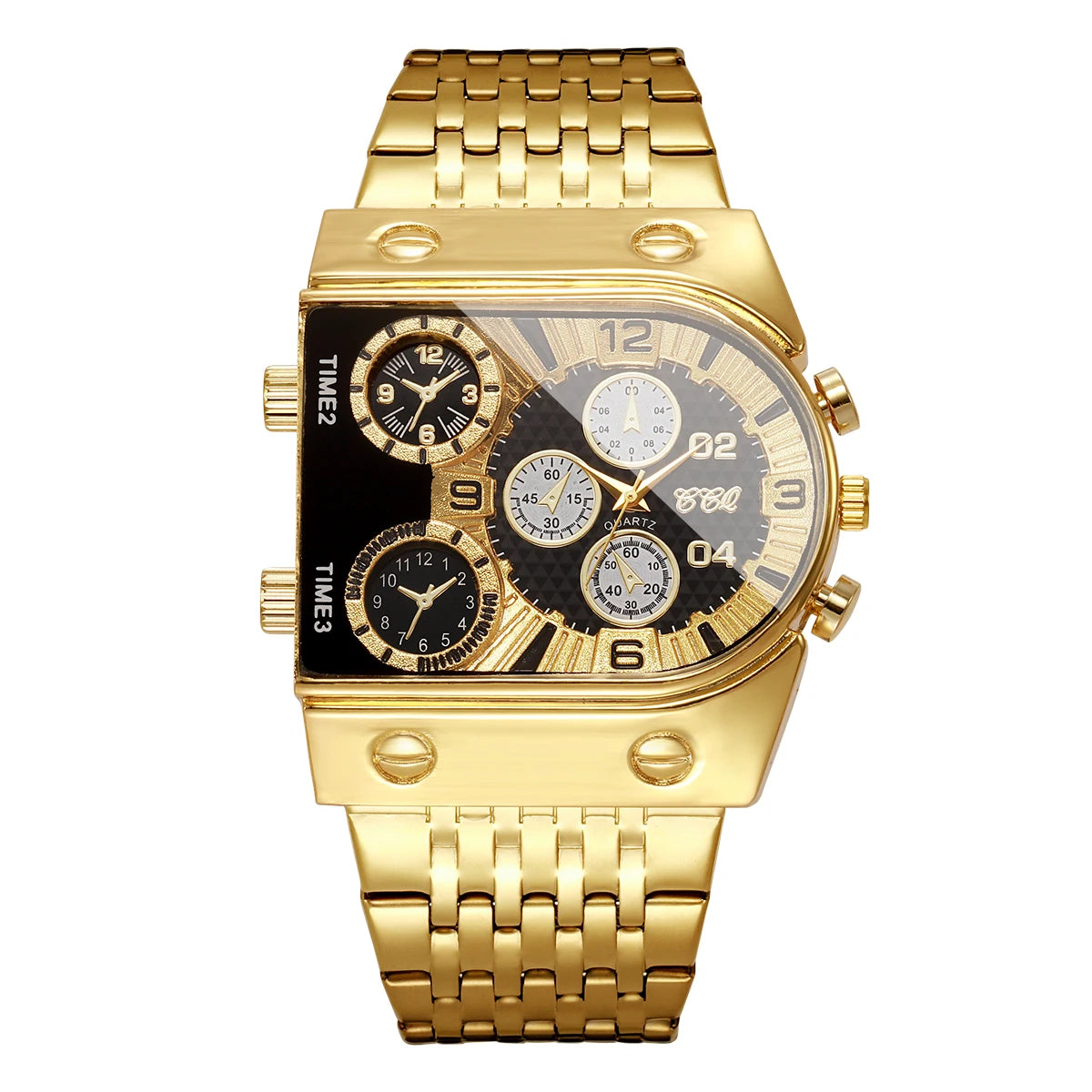 Luxury Gold Men Watch Decorative Dial Stainless Steel Band Quartz Wristwatch Casual Business Clock Reloj Hombre (Without Box)