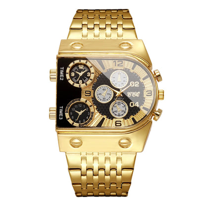 Luxury Gold Men Watch Decorative Dial Stainless Steel Band Quartz Wristwatch Casual Business Clock Reloj Hombre (Without Box)