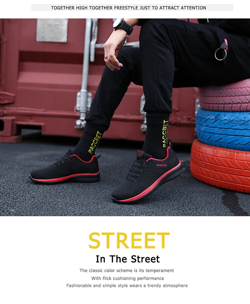 Herr- och dam-sneakers i stickat material, andningsbara sportskor för löpning, promenader och gym