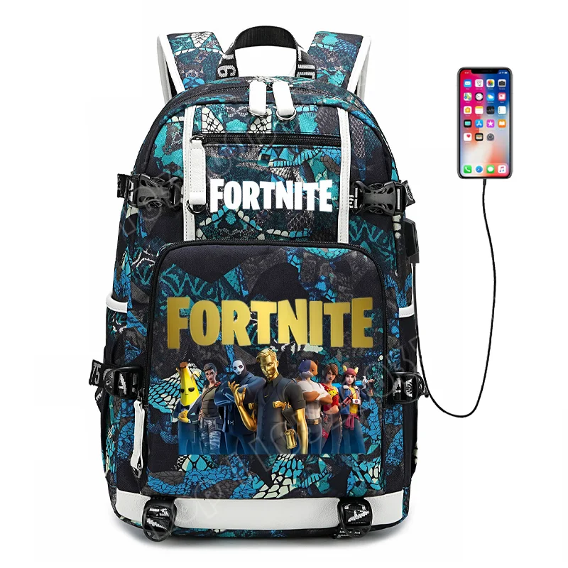 Mochila escolar para estudante com estampado do jogo Fortnite, para rapazes e raparigas, grande capacidade, impermeável, leve e resistente, presente de aniversário