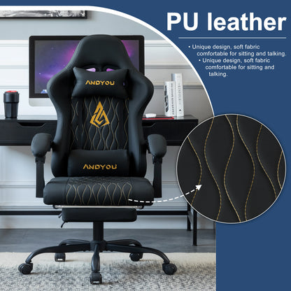 Andyou Ergonomic Gaming Chair - Swivel Reclining Gaming Chair , PU Leather Upholstery, Weight Capacity 150kg