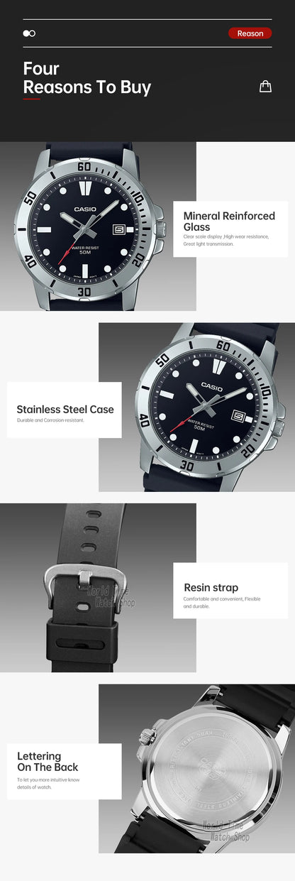 Casio watch for men business fashion resin strap atmospheric waterproof MTP-VD01-1E