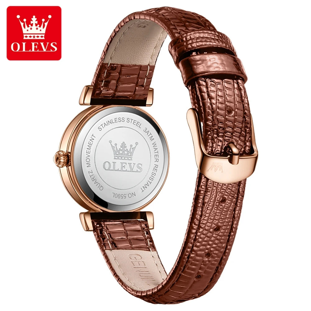 OLEVS 2025 New Fashion Womens Watches Top Brand Luxury Leather Strap Waterproof Calendar Diamond  Quartz Watch Relogio Feminino