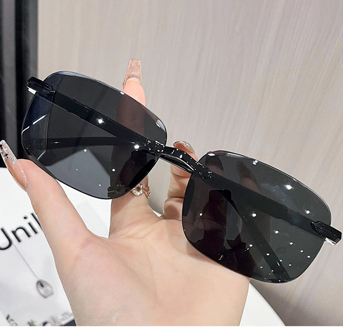 Ochelari de soare vintage, fără ramă, cu margini tăiate, ochelari de soare de designer, ochelari de soare de lux maro și verzi, UV400, pentru bărbați și femei