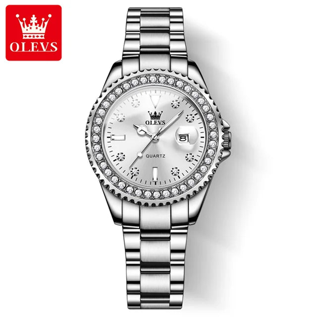 OLEVS 9945 Original Diamond Quartz Watch for Women Luxury Elegant Ladies Watches Stainless Steel Waterproof Women's Wristwatches