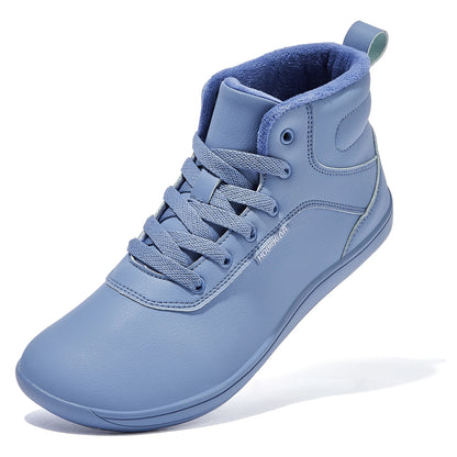 HOBIBEAR Unisex-Barfußschuhe für den Winter, Damen und Herren, breite Zehenkappe, mit Kunstfell gefüttert, Knöchel-Sneaker, Schnürschuhe aus Kunstleder