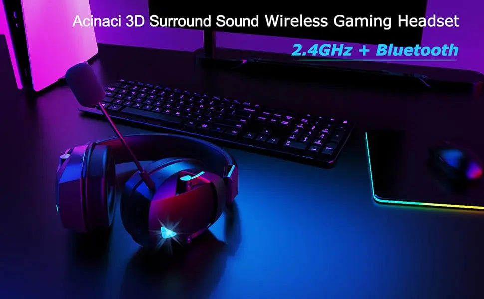 Acinaci 2.4GHz Wireless Gaming Headset for PS5 PS4 PC Switch – Bluetooth Gaming Headphones with Microphone, Deep Bass, Memory Foam Ear Cushions
