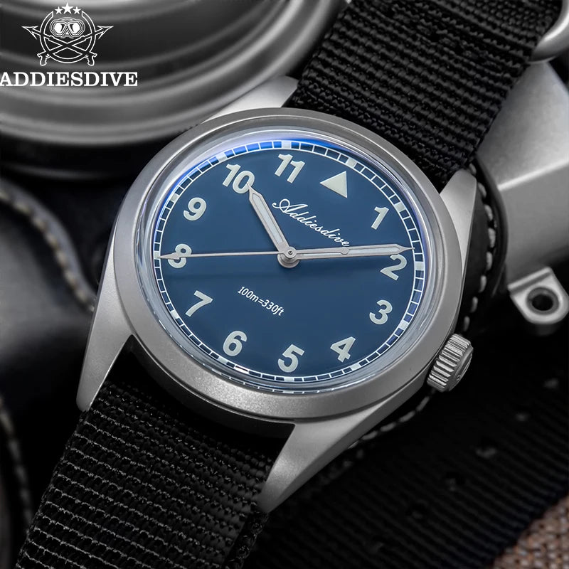 ADDIESDIVE 36mm analoge Herrenuhr mit gewölbtem Spiegelglas, 100m wasserdicht, leuchtend, schlichte Quarzuhr für Herren mit Nylonarmband