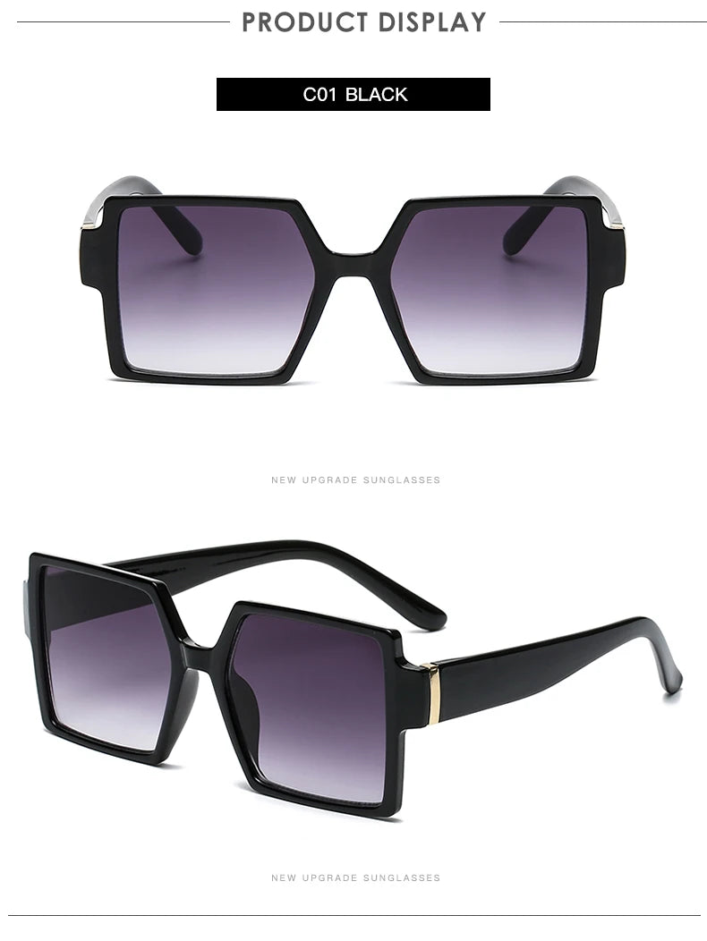 Ciclism 1/2 buc. Ochelari de soare cu ramă mare pătrată, cu prindere pentru femei, stil retro, ochelari de soare cu ramă mare, negri, la modă, cu lentile degradate