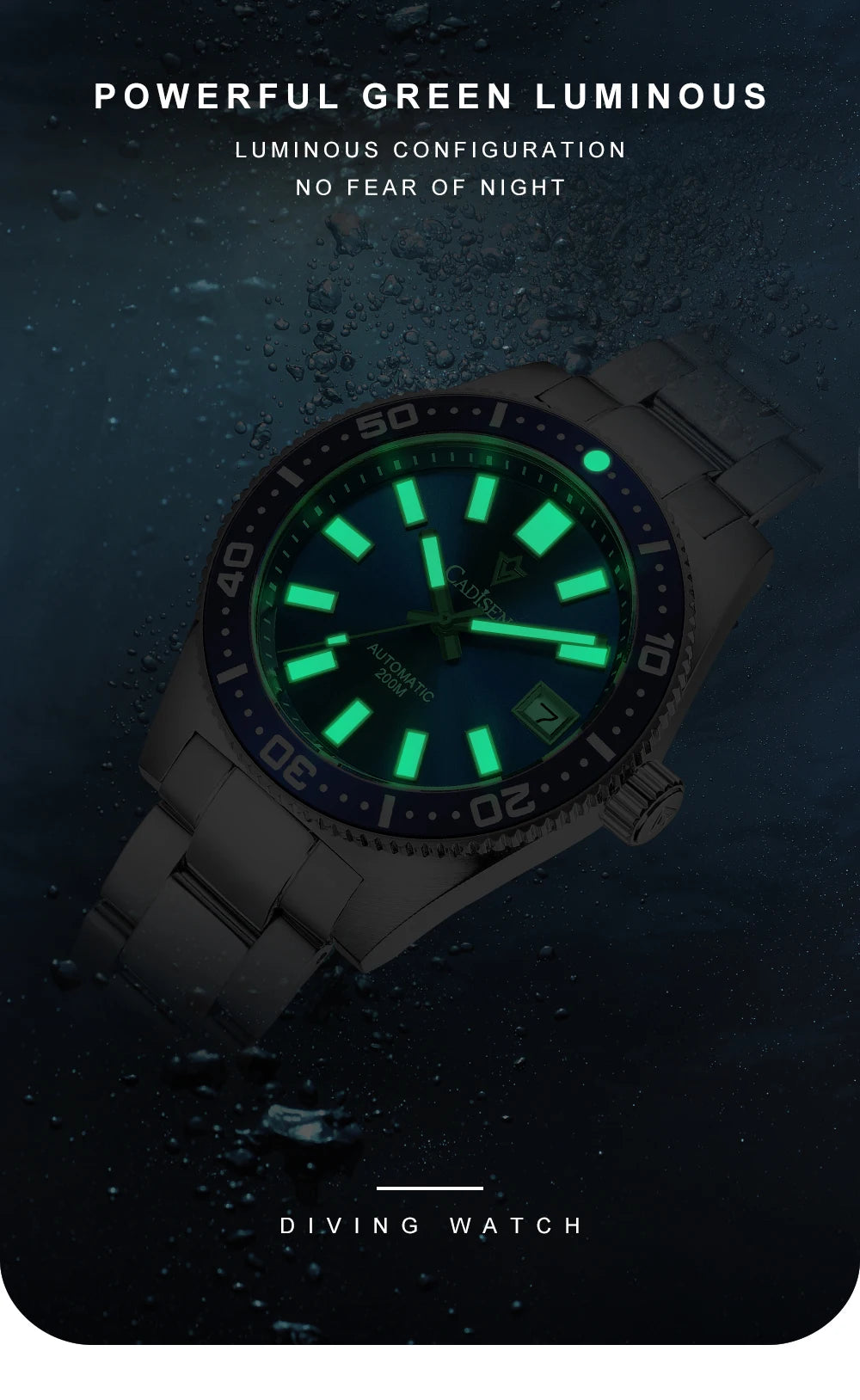 CADISEN New 38mm Diver Mens Watch Japan 8215 Automatic Mechanical Sapphire Glass Date Luminous 100M Waterproof Wrist watch Men