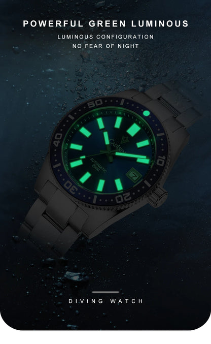 CADISEN New 38mm Diver Mens Watch Japan 8215 Automatic Mechanical Sapphire Glass Date Luminous 100M Waterproof Wrist watch Men