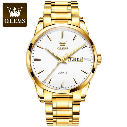 OLEVS Classic Gold Wrist Watches For Top Brand Luxury Business Date Waterproof Luminous Stainless Steel Men Quartz Wristwatch