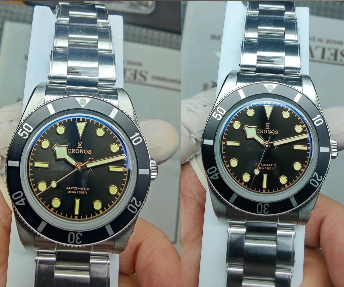 Cronos Luxury Men's Watches 37mm Diver BB54 Vintage Automatic Matt/ Aluminum Bezel Female End Links Sapphire 20 Bar L6033 M