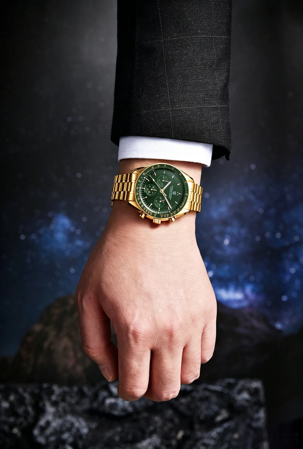 PAGANI DESIGN Moon Men's Watches Gold Luxury Quartz Watch Men Speed Sports Chronograph AR Sapphire Waterproof Luminous Man Gift