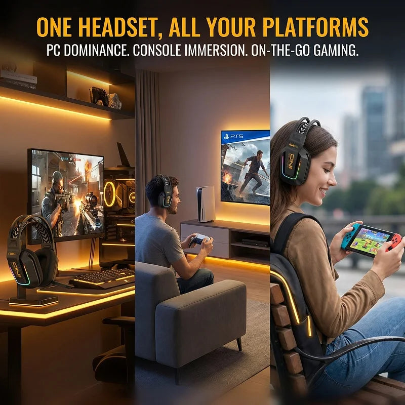 ONIKUMA Gt808 45dB Active Noise Canceling Wireless Headset | Hi-Res Audio, 1200mAh Battery 2.4GHz, Bluetooth, Wired