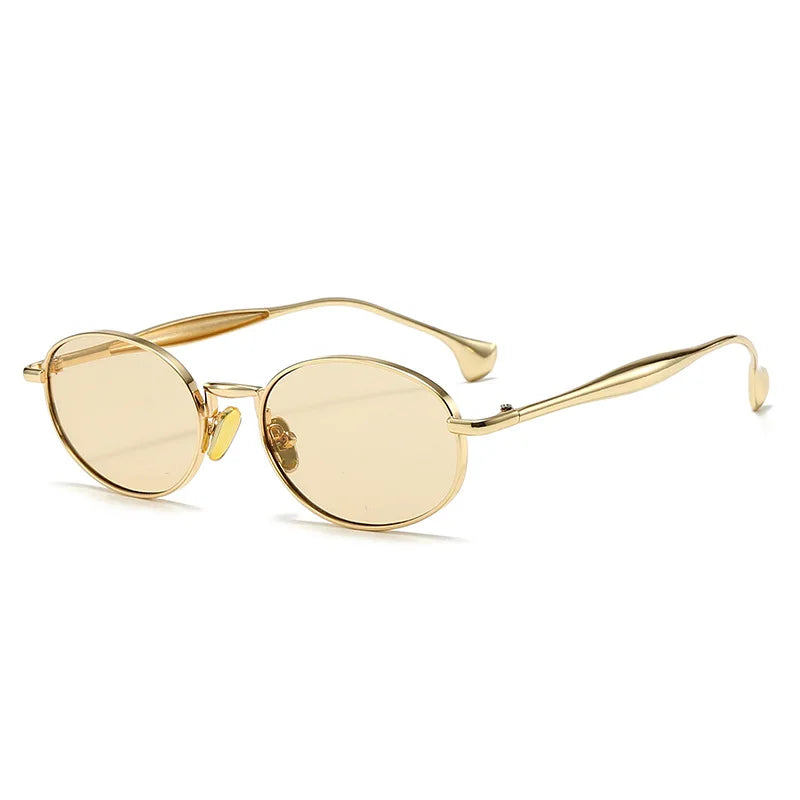 Ochelari de soare cu lentile ovale metalice, protecție UV, ramă mică în stil retro, ochelari de soare clasici de marcă, creație de designer, pentru femei și bărbați