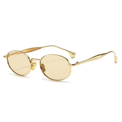 Ochelari de soare cu lentile ovale metalice, protecție UV, ramă mică în stil retro, ochelari de soare clasici de marcă, creație de designer, pentru femei și bărbați