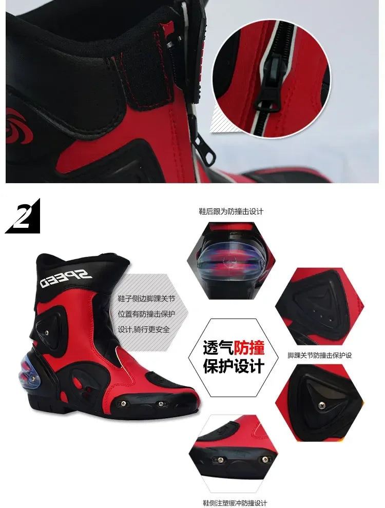 Pro-Biker Premium Motorcycle Racing Shoes for Men & Women - Leather Racing Boots for Speed Biking, Motocross & Off-Road Riding