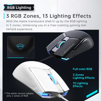 Machenike M7Pro kablet gamingmus USB Instant A825 12800DPI 1000Hz 7 knapper 65g RGB til bærbar PC gamer-mus