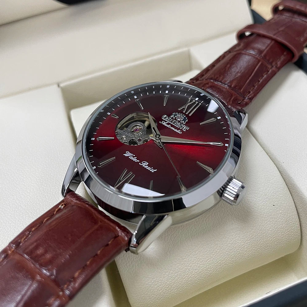 Orient Men's Automatic Open Heart Watch Blue Dial Stainless Steel Band Casual Dress Wristwatch 30M Water Resistant Fashion Watch