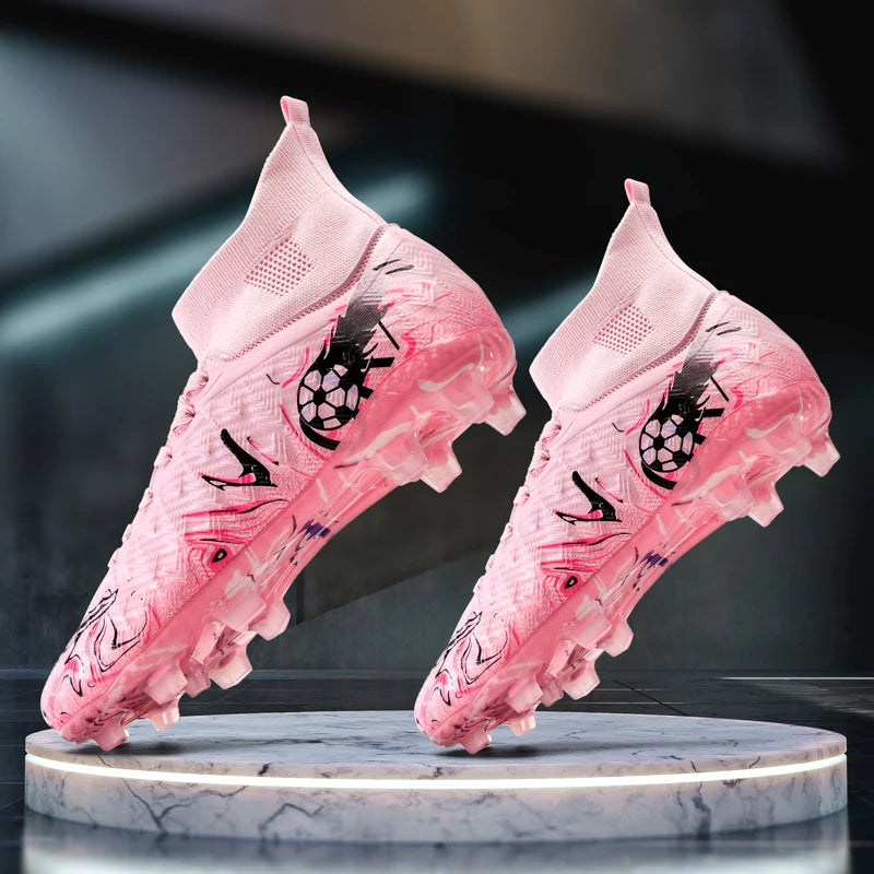 Men's High Ankle Football Boots Turf Soccer Cleats Breathable Non-slip Training Match Sneakers Outdoor Sports FG Soccer Shoes