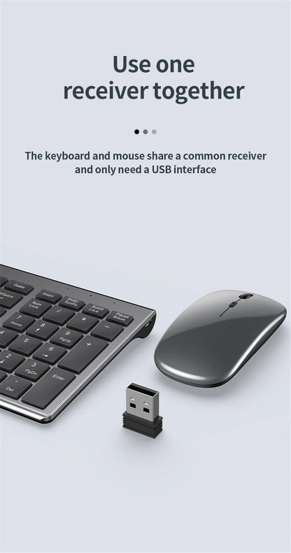 JOMAA Bluetooth&2.4G USB Keyboard and Mouse Set for Laptop Computer ipad Rechargeable Wireless Keyboard and Mouse Combo Slient