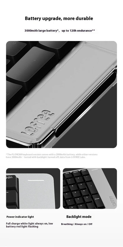 Lofree FLOW2 Mechanische Tastatur fürs Business-Büro, kabellos per Bluetooth und kabelgebunden, leiser und sanfter Klang, kompatibel, geräuscharm, Aluminiumgehäuse