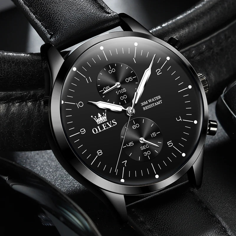 Relógio de homem OLEVS 2880 – Cronógrafo elegante e minimalista, bracelete em pele, indicação automática da data, resistente à água, ponteiros luminescentes, movimento de quartzo.
