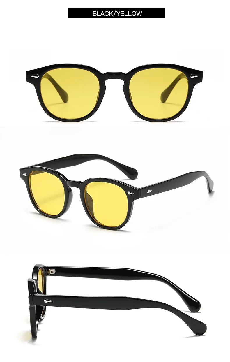 JNPCXI New Retro Round Sunglasses Women Yellow Fashion Rivets Decoration Shades UV400 Men Punk Sun Glasses