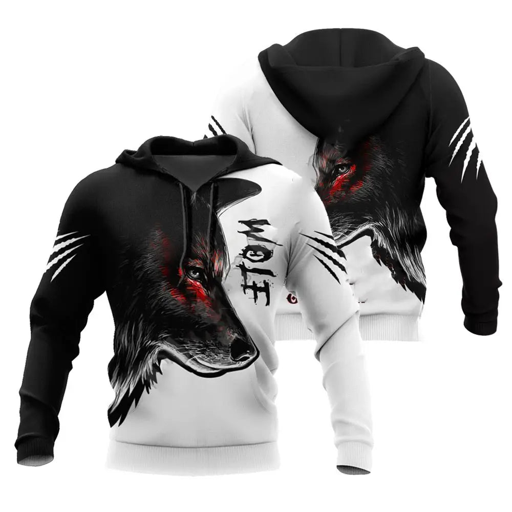 Hoodies de Outono com Leão e Lobo, Pele de Tigre Branco, Impressão 3D Integral, Sweatshirt de Homem Unissexo com Fecho, Casaco Casual de Pulôver