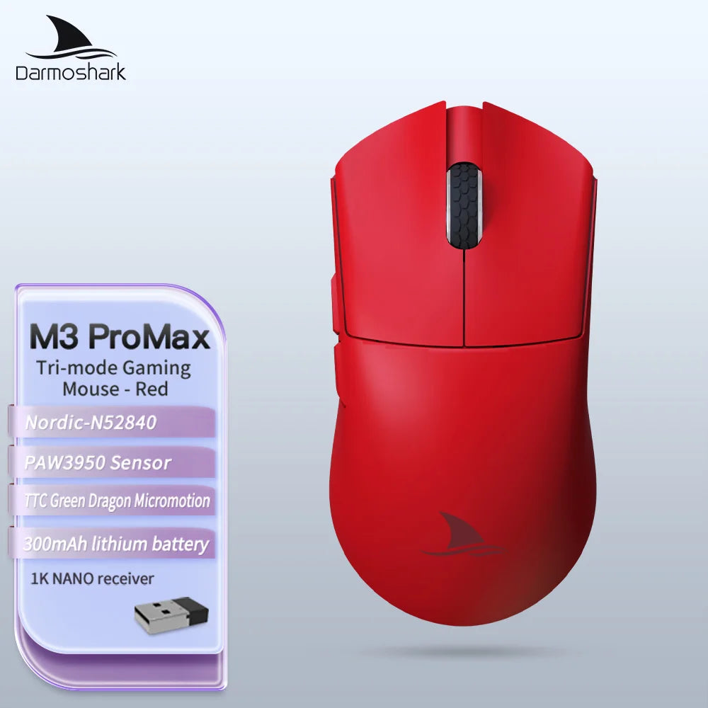 Herná myš Darmoshark M3Pro 2.4G BT bezdrôtová s trojitým režimom, snímačom PAW3395, N52840, 26000DPI, pre veľkú ruku, makro ovládač, myš na hranie