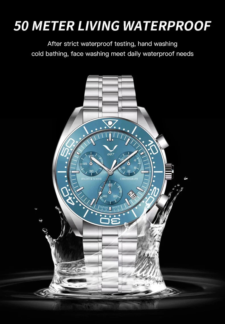New 007 Specht&Sohne Sports Watches for Men Top Brand Luxury Steel Wrist Watch Fashion Japan VK68 Chronograph