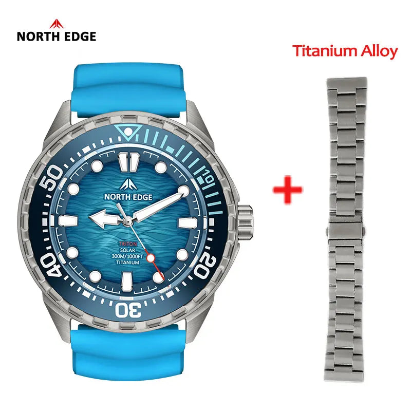 NORTH EDGE TRITON-Ti Solar Powered Dive Watch Titanium Alloy Case Men Luxury Quartz Watches For Men Waterproof 300M