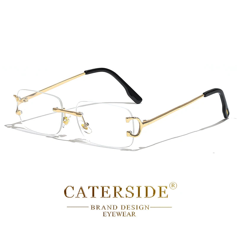CATERSIDE Ochelari de soare dreptunghiulari albaștri pentru bărbați, ochelari de soare pătrați fără ramă din metal, la modă, pentru femei, cu lentile degradate, ochelari de exterior, UV400