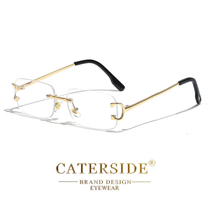CATERSIDE Ochelari de soare dreptunghiulari albaștri pentru bărbați, ochelari de soare pătrați fără ramă din metal, la modă, pentru femei, cu lentile degradate, ochelari de exterior, UV400
