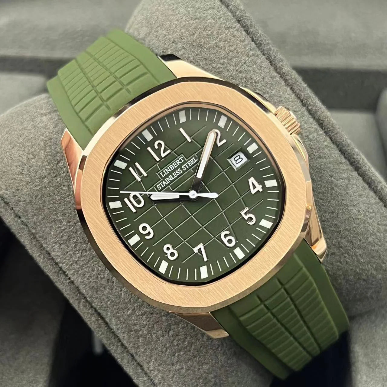 LINBERT2025 Rose Gold Fully Automatic Mechanical Men's Watch Genuine Luxury Brand Luminous Steel Waterproof Silicone Strap Watch