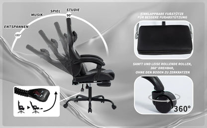 WOTSTA Gaming Stuhl Ergonomisch Gaming Chair Bürostuhl mit Fußstütze Racing Computerstuhl Höhenverstellbar Gepolstert Computerst