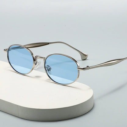 Ochelari de soare cu lentile ovale metalice, protecție UV, ramă mică în stil retro, ochelari de soare clasici de marcă, creație de designer, pentru femei și bărbați