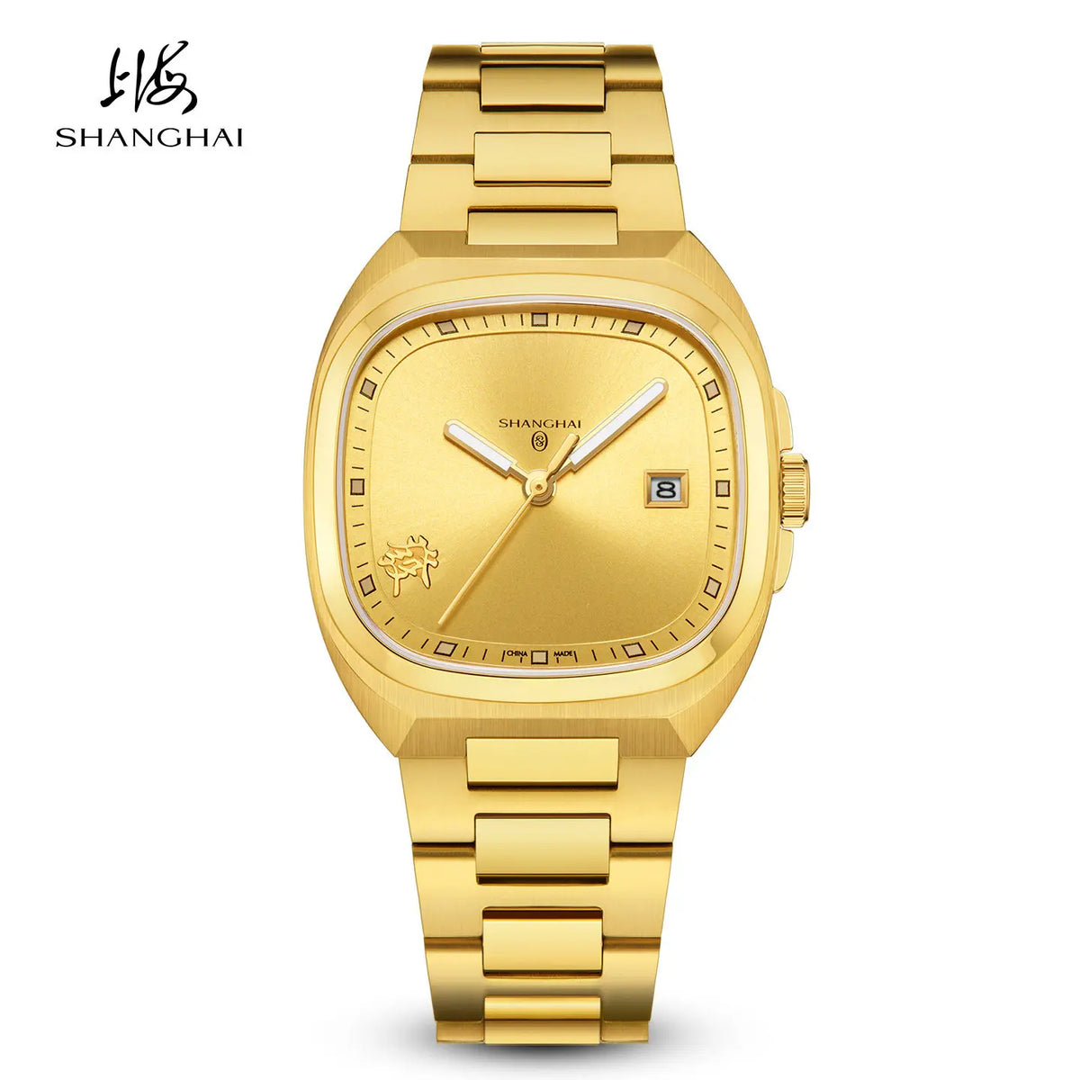 Shanghai Square Vintage Mechanical Watch 24K Gold Automatic Men's Watches 38mm Case 316L Stainless Steel Luxury Wristwatch SH030