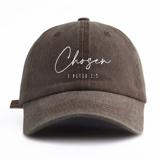 1pc CHOSEN Print Washed Baseball Cap for Adults,  Minimalist Retro Style Casual Soft Adjustable Dad Hat, Perfect As Gift