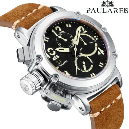 Automatic Watches for Men Mechanical Self Wind Genuine Leather Multifunction Date Boat Month Gold Bronze U Reloj Hombre Baratos