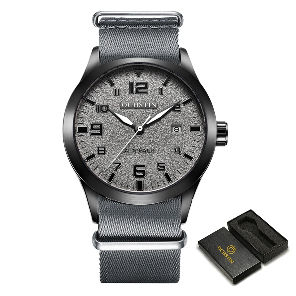 OCHSTIN Man Mechanical Pilot Wrist Watches Luxury Self Wind Leather Mechanic Male Clock Auto Date Relogio Masculino Gift for Men