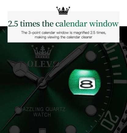 OLEVS Men's Watch Luxury Top Brand One-Way Rotating Outer Ring Design Quartz Watch for Men Auto Date Waterproof Wrist Watches