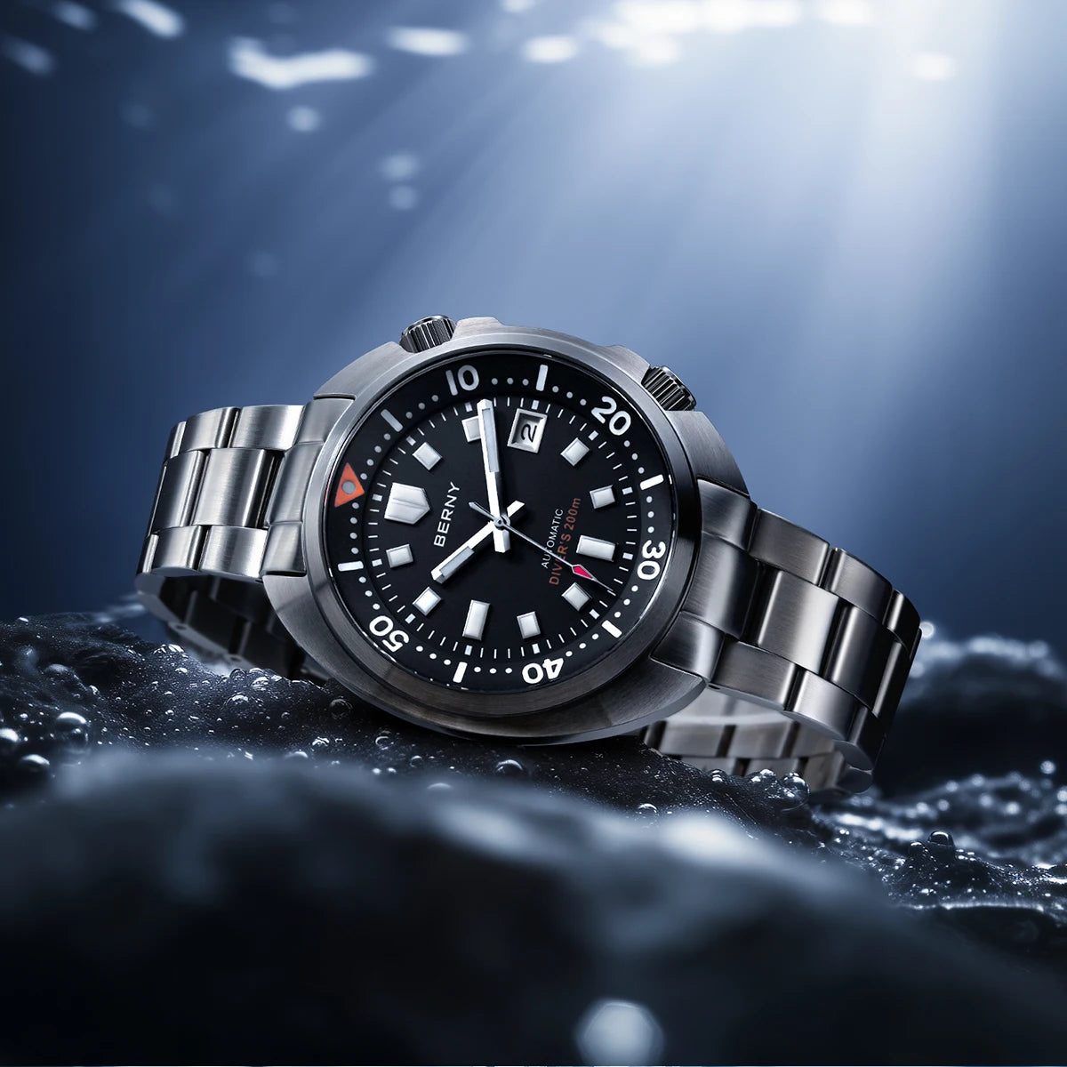 BERNY Automatic Dual Crown Diver Watch For Men Super Luminous Miyota 8215 Sapphire Swim Sport 20ATM Mechanical Men's Dive Watch