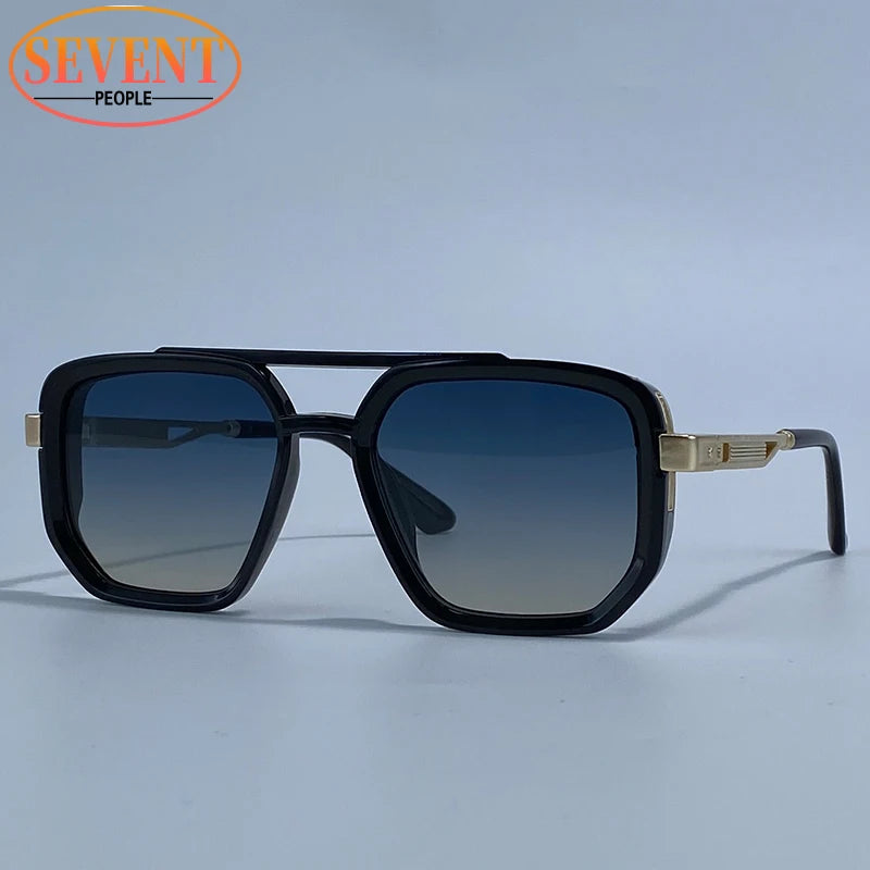 Ochelari de soare pătrați polarizați pentru bărbați, de lux, în stil vintage, cu punte dublă, lentile cu gradient, ochelari de soare pentru șofat, ochelari de soare retro cu partea superioară plată, pentru bărbați