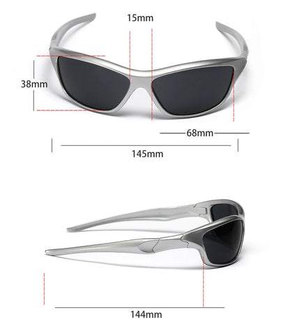 Men's Silver Y2K Sunglasses Outdoor Cycling Sports Sun Glasses Women Vintage Shades Trendy Punk Goggle Eyewear 2000S Aesthetic