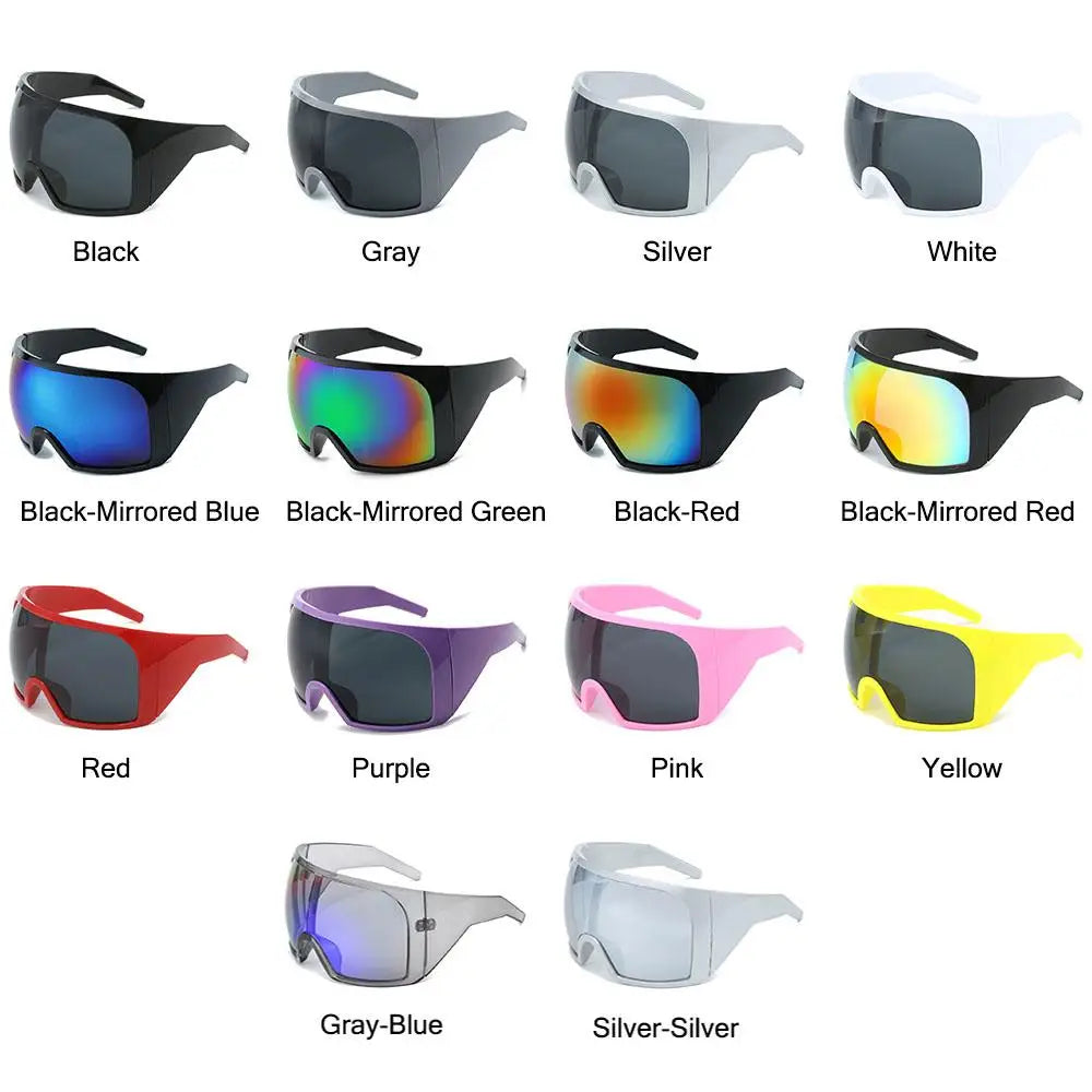 Ochelari de soare futuristici cu ramă învelitoare, lentile curbate Rave, protecție UV400, ochelari de soare supradimensionați Y2K pentru femei și bărbați
